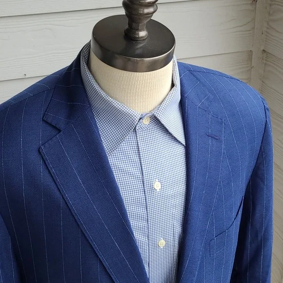 SUITSUPPLY Sienna Single Breasted INT Dark Blue Striped Wool Sz 44 R Suit Jacket